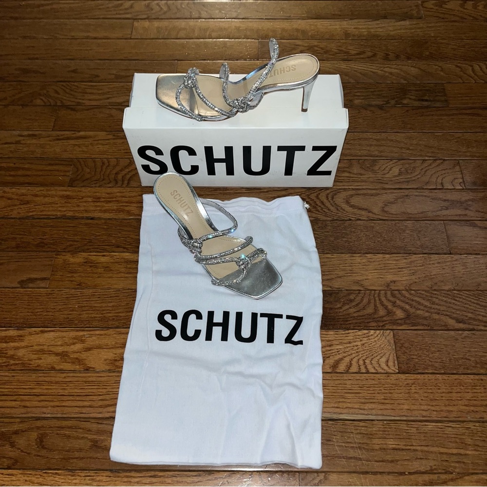 SCHUTZ Lauryn Slide Sandals Cristal Forro & Silver Women’s 5.5B Jewel Encrusted - Picture 14 of 16